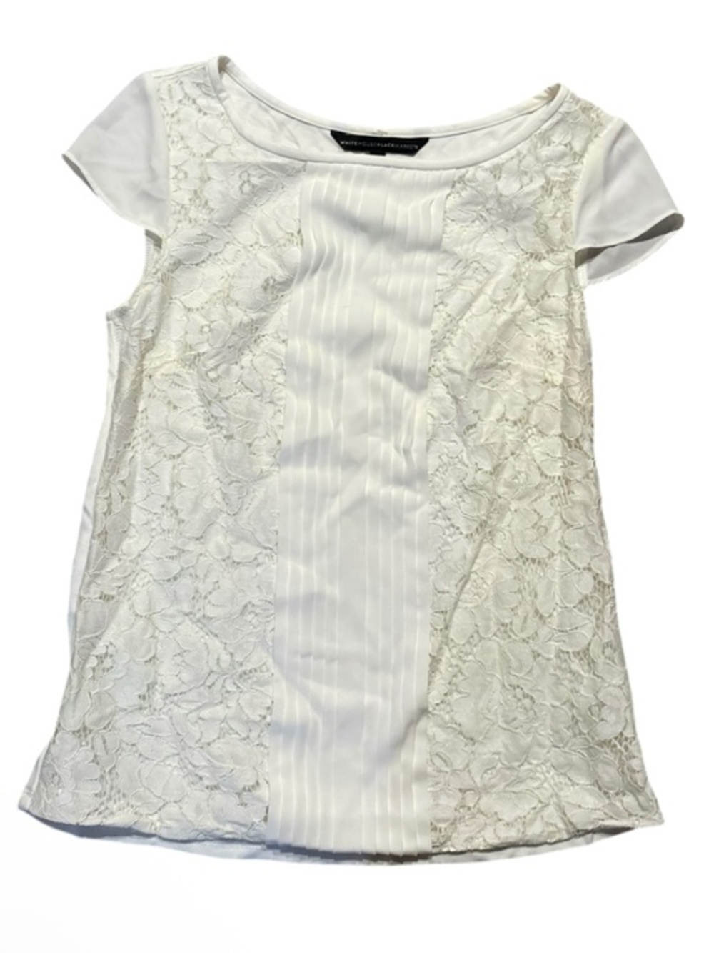 White house black market white lace short sleeve top xs